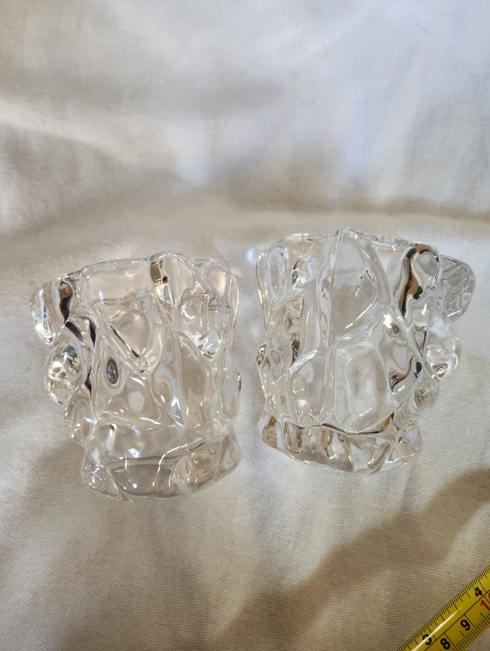 Set of 2 Vintage Glass Votive Candle Holders Clear Sculpted Glass